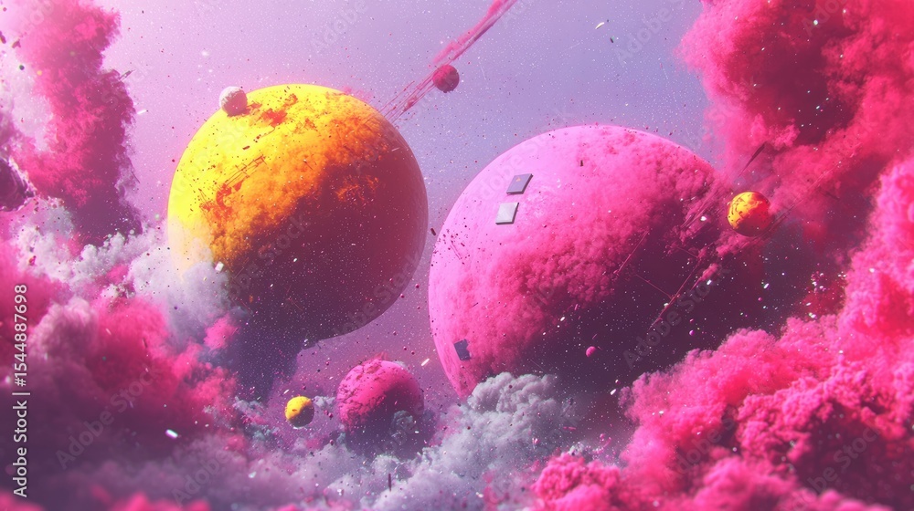 Aufkleber cosmic dance of colorful planets surreal space scene digital art vibrant clouds abstract view imagin