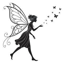 silhouette fairies on white background