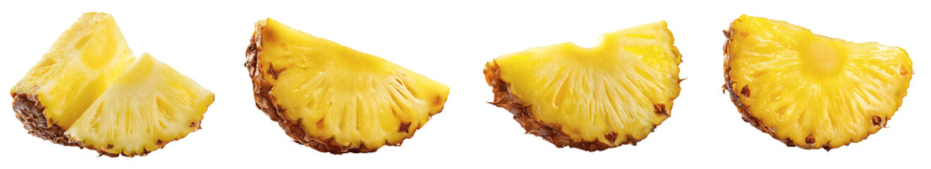 Sliced Pineapple Piece, a Tropical and Delicious Fruit for Healthy Eating, Isolated Ananas Portion, Summer Ingredient with Transparent Background PNG set