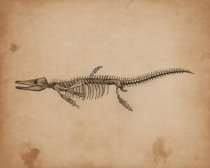 Obraz premium Dinosaur Fossil Skeleton on Textured Background Illustration