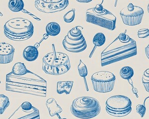Handdrawn Collection Various Desserts And