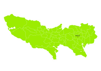 Obraz premium 日本の東京都の行政区分付き地図 