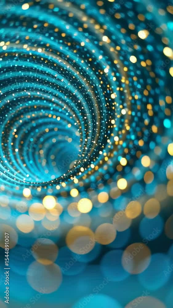 Poster circles of blue and gold sparkles twist together in a captivating display that draws the eye. the vi
