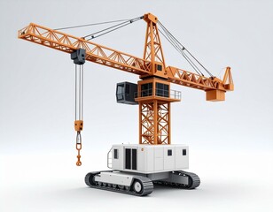 Orange Crawler Crane on White Background Detailed Construction Equipment