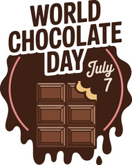 Classic chocolate bar shape with center melt and big bold text for world chocolate day logo  
