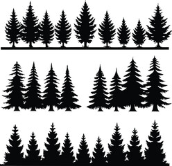 Silhouette of Evergreen Trees Set on White Background,Pine fir tree tall tree isolated premium vector image, black and white tree silhouettes,coniferous trees, pine trees,fir trees silhouettes set,Ai