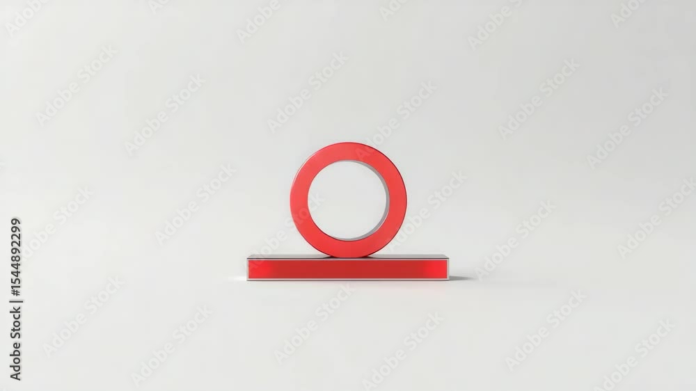 Poster a minimalist 3d circular chart divided into red and black segments stands on a red rectangular base 