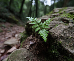 vibrant jungle floor covered in ferns, moss, and fallen leaves