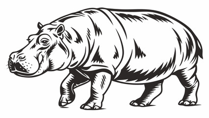 Fototapeta premium Illustration of a hippopotamus walking with detailed line work and a white background in a vector format created with generated ai