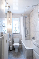 Modern bathroom interior in minimal scandinavian style, 3d render