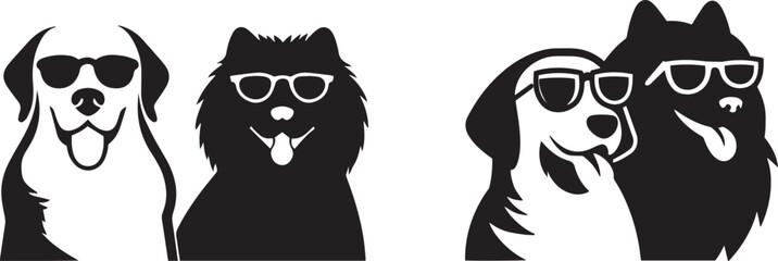 Cool Dog Logo Set, Funny Sunglasses Dog Silhouette Icons, Vector Pet Design.