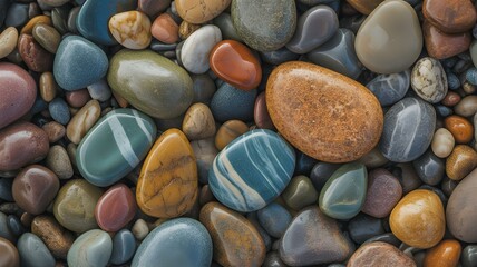 Vibrant Collection of Polished Pebbles in a Colorful Display