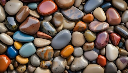 Vibrant Collection of Polished Pebbles in a Colorful Display