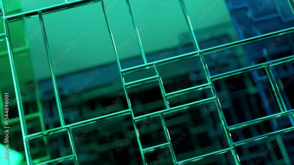 Aufkleber emerald green glass panels, interconnected in a complex geometric structure, rotate slowly, reflecti
