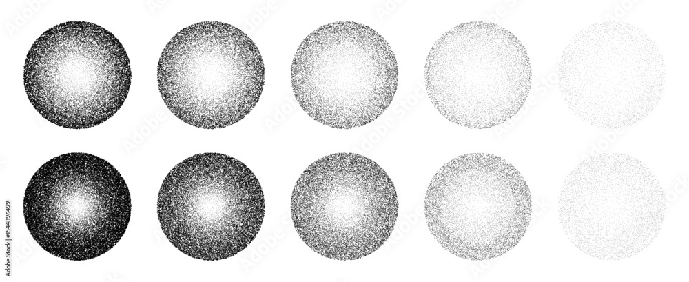 Poster black stipple dot globe texture set. halftone gradient vector sphere with random noise. circle shape