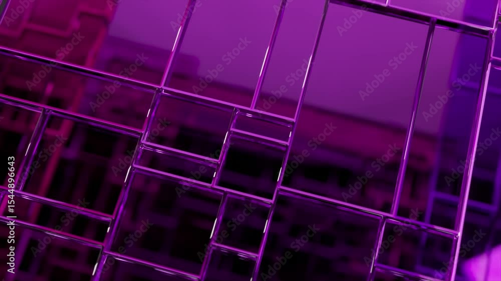 Poster smooth purple glass rectangles of different sizes reflect light and each other as they rotate slowly