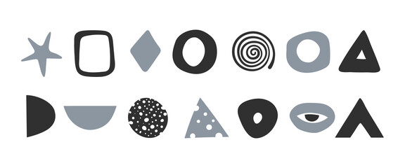 Abstract shapes vector set. Hand drawn llustration of creative modern forms. Modern print, poster design.