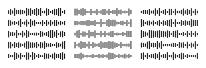 Voice message equalizer vector set. Audio sound wave bar for podcast. Graphic design element for mobile app interface.