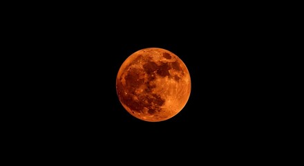 Orange Moon in the Night Sky Atmospheric Lunar View