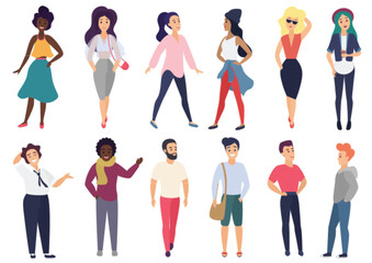 Fototapeta premium Vector illustration in a flat style of group of different stylized people activities