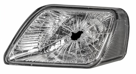 Scratched light cover isolated on white, damaged transparent surface, photorealistic close-up detail