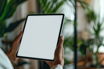 Premium Quality Picture of Hands Holding Tablet with Defocused Background
