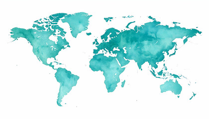 Teal Watercolor World Map Illustration
