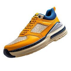 Stylish yellow and blue sneaker on colorful background modern footwear design