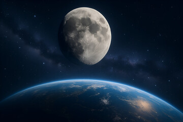 stunning space view, with the Earth and the Moon