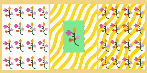 A variety of poster backgrounds in one set with a summer theme can be used for summer posters, motifs for textiles, natural furniture and banners.