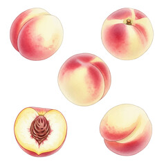 Peaches Isolated on Transparent PNG Background - Watercolour Art