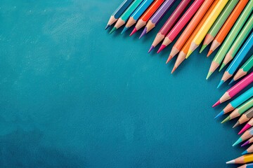 High Angle View of Multi Colored Pencils on Table Colorful Flat Lay Background with Craft Supplies