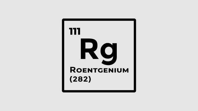 Roentgenium, chemical element of the periodic table graphic animation. Alpha channel. Transparent background motion design. 4K resolution