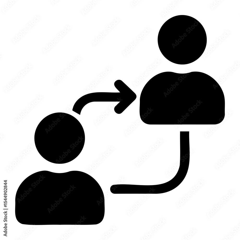 Poster black icon depicting a transfer or connection between two figures with an arrow showing flow directi