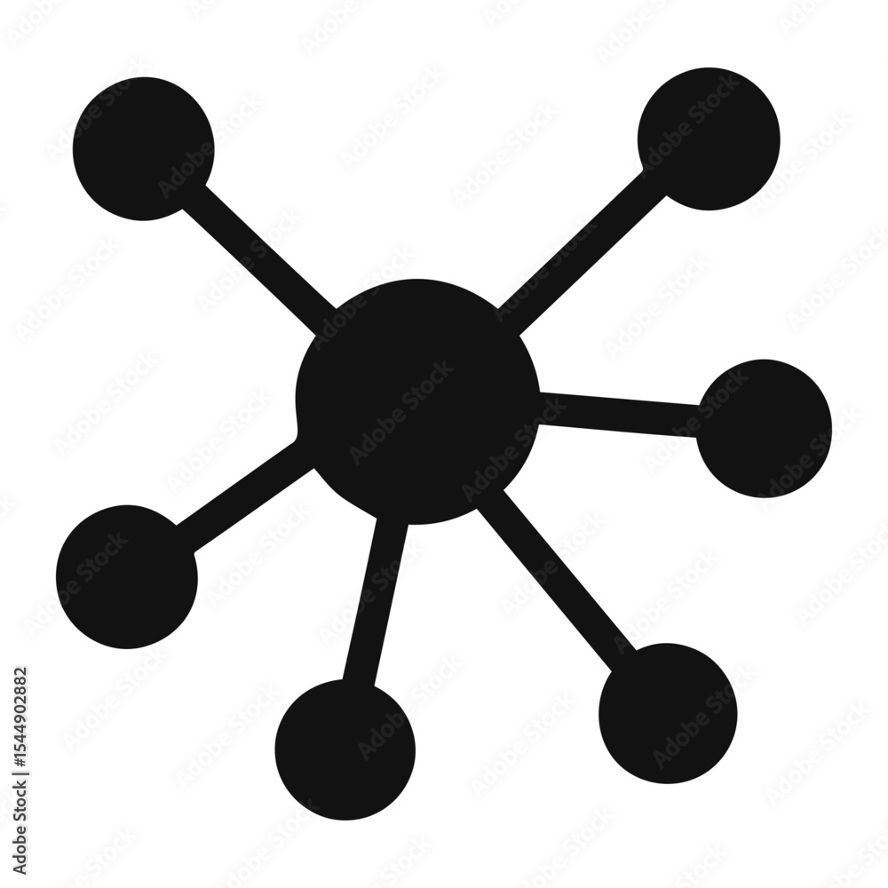 Poster black network diagram with central node connected to six smaller nodes by lines radiating outward on