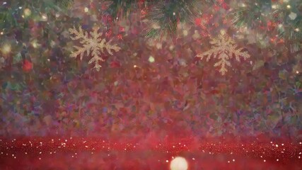 Holiday red backdrop with delicate blur snowflake drift and golden sparkles creating a peaceful and festive Christmas design - Powered by Adobe