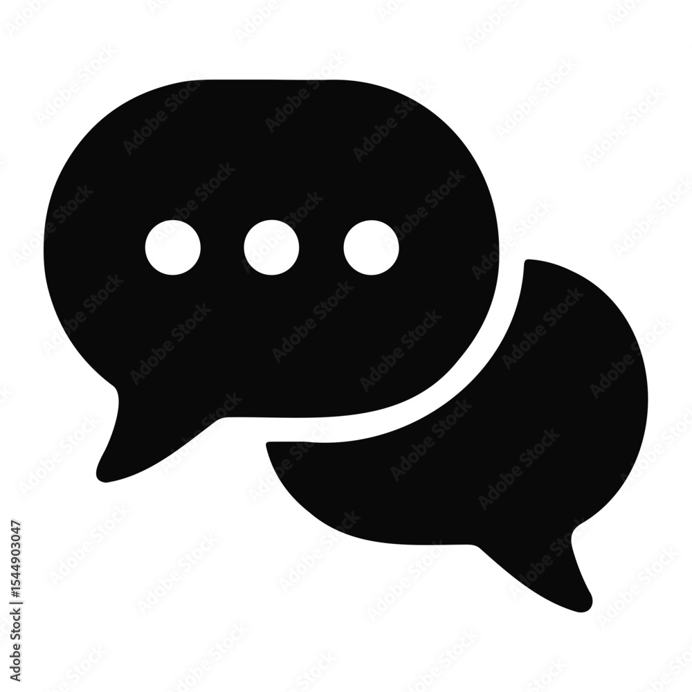 Poster illustration of two black speech bubbles overlapping with three dots inside the larger bubble icon o