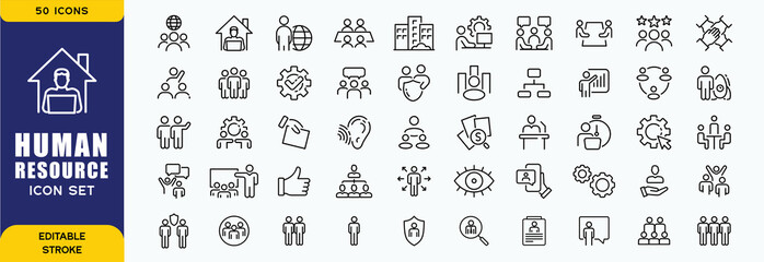 Human Resources line editable icon set. Containing HR, Human Resources, Recruitment, Employment, business, office, company, management. Vector illustration