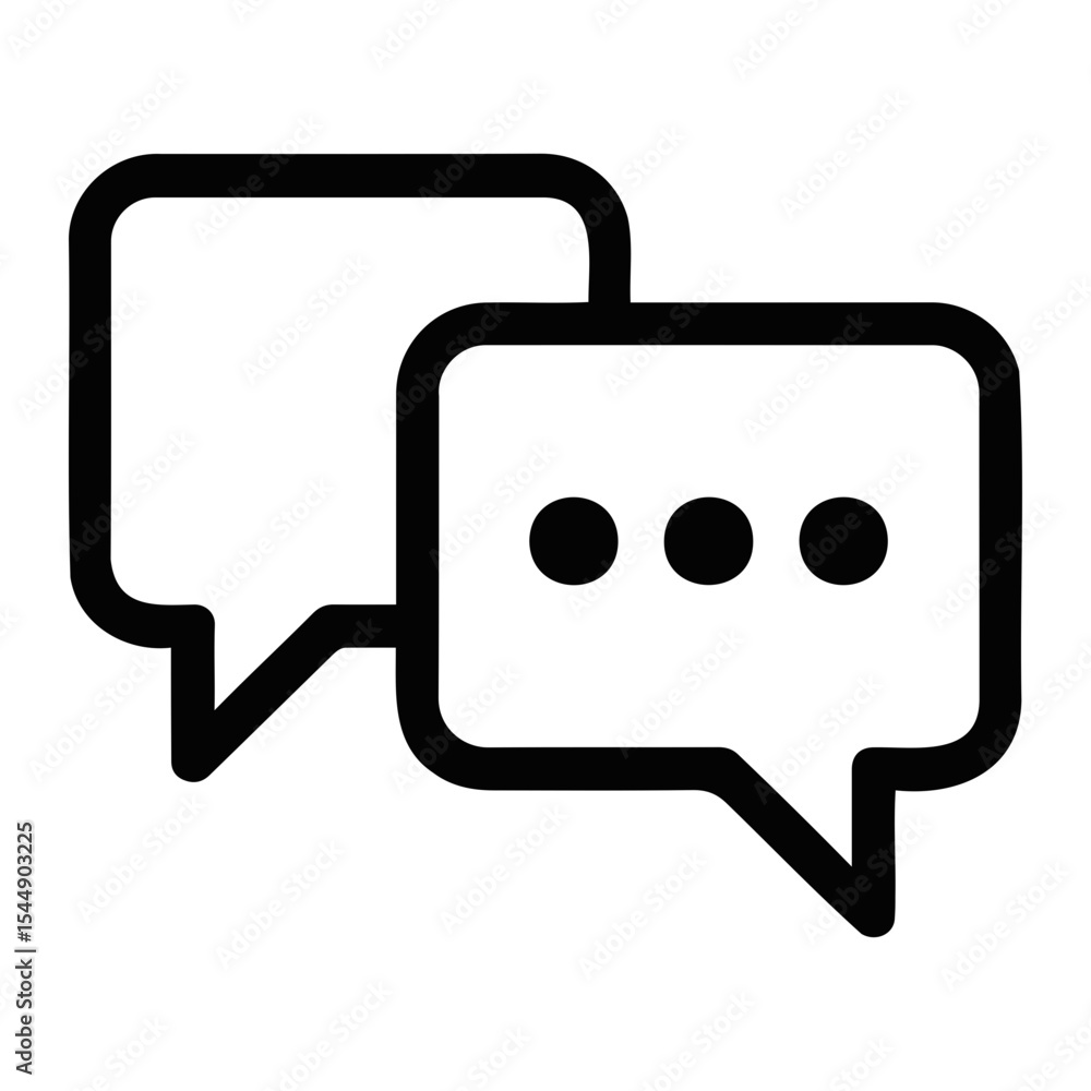 Poster two speech bubbles one with ellipsis indicating conversation or dialogue on a white background icon 