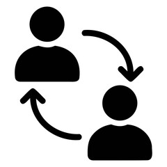 Two people icons connected by curved arrows indicating a cyclical exchange or relationship flow on transparent background