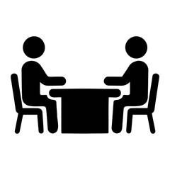 Fototapeta premium Two people sitting at a table facing each other in a meeting or discussion scenario illustration on transparent background