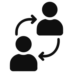Two stylized figures connected by curved arrows implying exchange or interaction process flow diagram on transparent background
