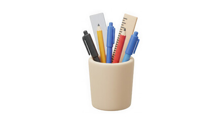 3D Render: Pen, Pencil, Ruler, Stationery Cup