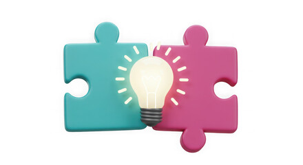 Brilliant Idea: Puzzle Pieces & Glowing Lightbulb – Innovative Solution Concept
