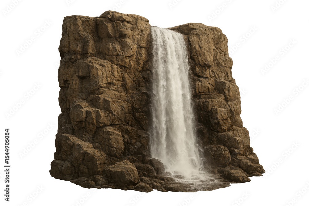 Poster isolated waterfall cascading from a rocky cliff face, ideal for compositing and visual effects
