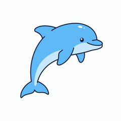 Fototapeta premium A cartoon dolphin with a sleek blue body flippers leaping in front of a white background