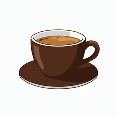 Obraz premium Brown coffee cup and saucer with brown coffee filling on white background