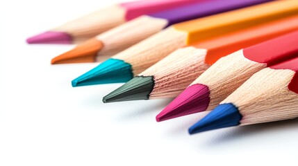 Colorful Pencils and Icons on White Background