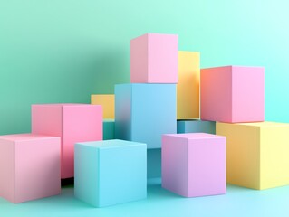 Fototapeta premium Pastel Colored Cubes 3D Render with Soft Light and Shadows