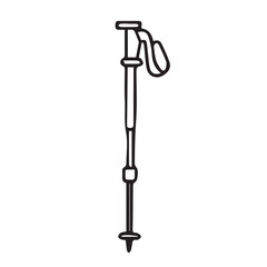 Vector of a minimalist trekking pole, illustrated in black and white with bold black outlines emphasizing its straight form and simple grip handle.

